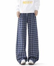 ユニセックスワイドパンツ チェック柄 リラックススタイル イージーパンツ - 画像 (4)