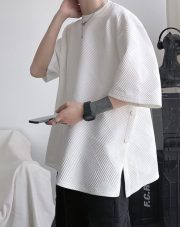 メンズ半袖Tシャツ オーバーサイズ サイドスリット ルーズカジュアル - 画像 (5)
