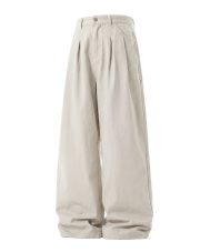 メンズワイドパンツ ツイルコットン ウォッシュ加工 無地 ベーシックスタイル - 画像 (2)