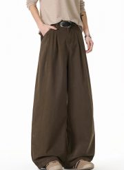 メンズワイドパンツ ツイルコットン ウォッシュ加工 無地 ベーシックスタイル - 画像 (9)
