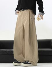 メンズワイドパンツ コットン100％ 無地 ベーシックカジュアル - 画像 (5)