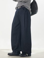 メンズワイドデニムパンツ ルーズシルエット カジュアルスタイル - 画像 (3)