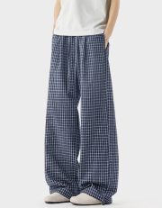 ユニセックスワイドパンツ チェック柄 リラックススタイル イージーパンツ