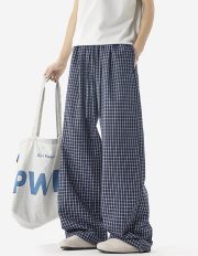 ユニセックスワイドパンツ チェック柄 リラックススタイル イージーパンツ - 画像 (5)