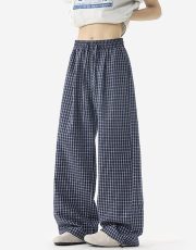 ユニセックスワイドパンツ チェック柄 リラックススタイル イージーパンツ - 画像 (6)
