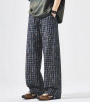 ユニセックスワイドパンツ チェック柄 リラックススタイル イージーパンツ - 画像 (10)