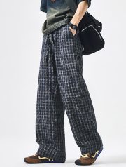 ユニセックスワイドパンツ チェック柄 リラックススタイル イージーパンツ - 画像 (13)