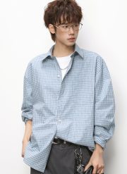 メンズ長袖チェックシャツ カジュアルスタイル ベーシックデザイン