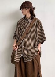メンズ長袖ストライプシャツ オーバーサイズ カジュアルスタイル - 画像 (4)