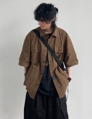 メンズ半袖ワークシャツ 無地 オーバーサイズ カジュアルスタイル - 画像 (3)