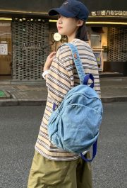 軽量キャンバスリュック ウォッシュドデザイン シンプルカジュアルスタイル - 画像 (6)