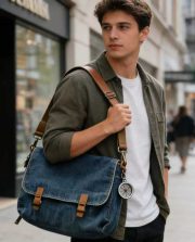 ウォッシュドデニムショルダーバッグ ユニセックス ヴィンテージスタイル - 画像 (10)