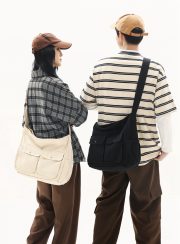 ユニセックス ウォッシュドキャンバスショルダーバッグ 大容量 多ポケット仕様 - 画像 (18)