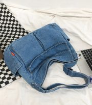 ウォッシュドデニムショルダーバッグ ユニセックス 大容量 ヴィンテージスタイル - 画像 (4)