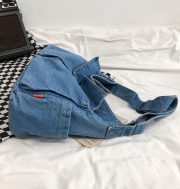 ウォッシュドデニムショルダーバッグ ユニセックス 大容量 ヴィンテージスタイル - 画像 (5)