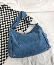 ウォッシュドデニムショルダーバッグ ユニセックス 大容量 ヴィンテージスタイル - 画像 (6)
