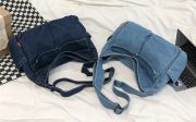 ウォッシュドデニムショルダーバッグ ユニセックス 大容量 ヴィンテージスタイル - 画像 (9)