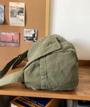 ウォッシュドキャンバス学生ショルダーバッグ シンプルデザイン ヴィンテージスタイル - 画像 (8)
