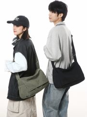 ウォッシュドキャンバス学生ショルダーバッグ シンプルデザイン ヴィンテージスタイル - 画像 (15)