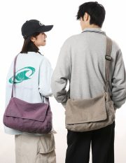 ウォッシュドキャンバス学生ショルダーバッグ シンプルデザイン ヴィンテージスタイル - 画像 (16)