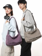 ウォッシュドキャンバス学生ショルダーバッグ シンプルデザイン ヴィンテージスタイル - 画像 (13)