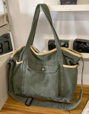 大容量キャンバスショルダーバッグ 2WAY仕様 ウォッシュドヴィンテージスタイル - 画像 (7)