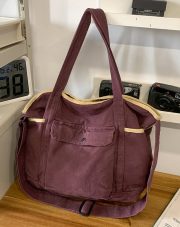 大容量キャンバスショルダーバッグ 2WAY仕様 ウォッシュドヴィンテージスタイル - 画像 (8)