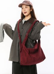 レディース大容量コーデュロイバッグ 2WAY仕様 ルーズカジュアルスタイル - 画像 (13)