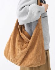 ユニセックス大容量コーデュロイショルダーバッグ ルーズカジュアルスタイル