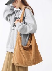 ユニセックス大容量コーデュロイショルダーバッグ ルーズカジュアルスタイル - 画像 (14)