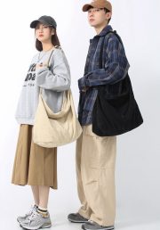 ユニセックス大容量コーデュロイショルダーバッグ ルーズカジュアルスタイル - 画像 (8)