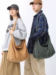 ユニセックス大容量コーデュロイショルダーバッグ ルーズカジュアルスタイル - 画像 (9)