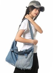 ユニセックスデニム2WAYバッグ ウォッシュドヴィンテージデザイン - 画像 (12)