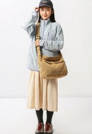 ユニセックスキャンバスショルダーバッグ ウォッシュド加工 大容量 ポケットデザイン - 画像 (11)