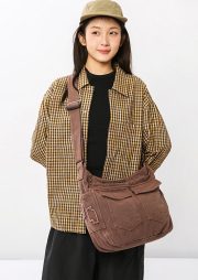 ユニセックスキャンバスショルダーバッグ ウォッシュド加工 大容量 ポケットデザイン - 画像 (14)