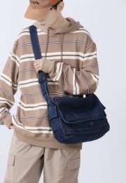 ユニセックスデニムショルダーバッグ ウォッシュド加工 カジュアルバッグ - 画像 (12)