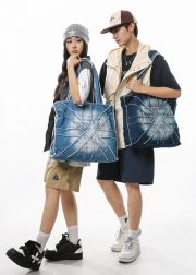 ユニセックスデニムショルダーバッグ ユニオンジャックデザイン ウォッシュド加工 大容量 - 画像 (20)
