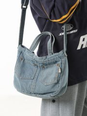レディースデニムショルダーバッグ 2WAY 手提げ＆肩掛け ウォッシュド加工 ミニバッグ