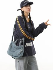 レディースデニムショルダーバッグ 2WAY 手提げ＆肩掛け ウォッシュド加工 ミニバッグ - 画像 (16)