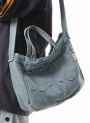 レディースデニムショルダーバッグ 2WAY 手提げ＆肩掛け ウォッシュド加工 ミニバッグ - 画像 (14)