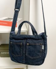 レディースデニムショルダーバッグ 2WAY 手提げ＆肩掛け ウォッシュド加工 ミニバッグ - 画像 (8)