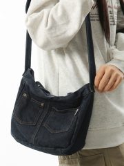 レディースデニムショルダーバッグ 2WAY 手提げ＆肩掛け ウォッシュド加工 ミニバッグ - 画像 (5)