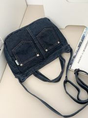 レディースデニムショルダーバッグ 2WAY 手提げ＆肩掛け ウォッシュド加工 ミニバッグ - 画像 (7)