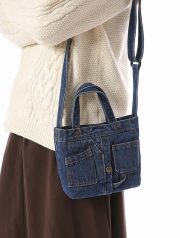レディースデニムミニショルダーバッグ ウォッシュド加工 ポケットデザイン - 画像 (19)