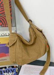 ユニセックスキャンバスショルダーバッグ シンプルナチュラルデザイン 斜め掛けバッグ - 画像 (3)