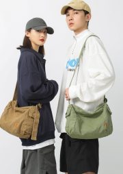 ユニセックスキャンバスショルダーバッグ シンプルナチュラルデザイン 斜め掛けバッグ - 画像 (19)