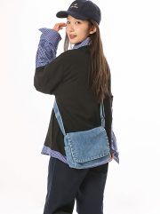 レディースデニムミニショルダーバッグ ウォッシュド加工 シンプルデザイン - 画像 (10)