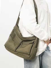 ユニセックスヴィンテージキャンバスショルダーバッグ 大容量 通学バッグ - 画像 (4)