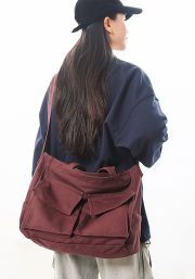 ユニセックスヴィンテージキャンバスショルダーバッグ 大容量 通学バッグ - 画像 (3)