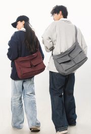 ユニセックスヴィンテージキャンバスショルダーバッグ 大容量 通学バッグ - 画像 (17)